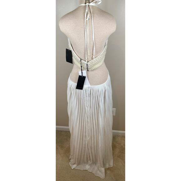 Retrofete Ximena Pearl Embellished Cutout Pleated White Maxi Dress Size XL - Picture 7 of 10